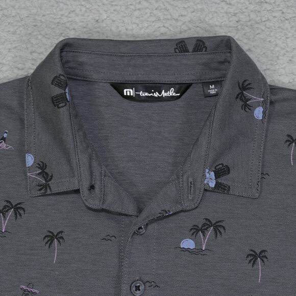Travis Mathew Polo Shirt Men's Medium Gray Cocktail Print Short Sleeve - Picture 5 of 12